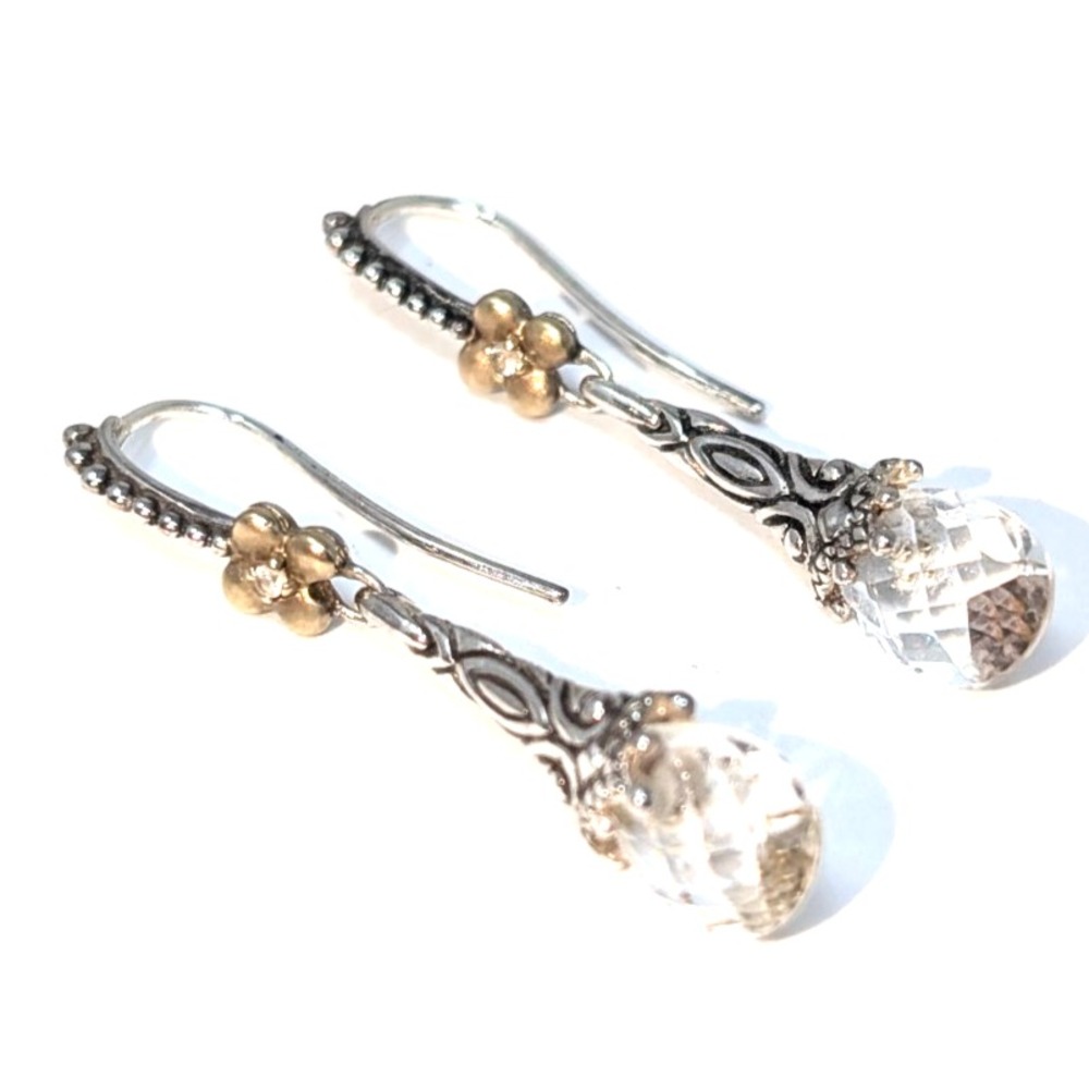 Barbara Bixby Drop Earrings Silver 925/18K Gold Faceted White Topaz Briolette
